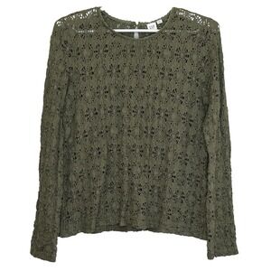 Gap Top Womens Sz Small Army Green Pucker Lace Long Sleeve Round Neck Y2K Fairy